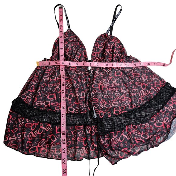 bebe Mesh Cami and Short Lingerie Sleepwear 2 Piece Set, Logo Print, X-Large - Picture 11 of 13